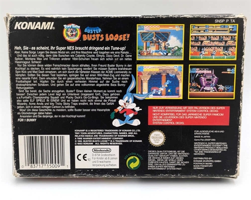 Tiny Toon Adventures: Buster Busts Loose - Komplet i Æske - SNES - (NOE) (C Grade) (Genbrug)